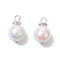 Imitation Pearl Acrylic Pendants, Round, with Brass Rhinestone Spacer Beads and Iron Flat Head Pins
