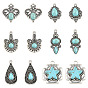 12Pcs 6 Styles Imitation Turquoise Resin Pendants, with Antique Silver Tone Zinc Alloy Findings