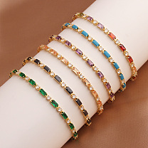 Adjustable Brass Micro Pave Cubic Zirconia Bracelets, Rectangle Link Chain Bracelets for Women, Golden