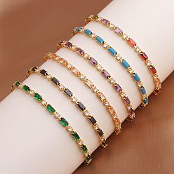 Adjustable Brass Micro Pave Cubic Zirconia Bracelets, Rectangle Link Chain Bracelets for Women, Golden