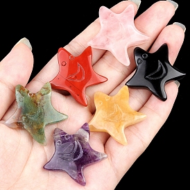 Gemstone Carved Cabochons, Starfish with Smiling Face