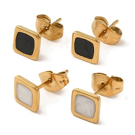 Ion Plating(IP) 304 Stainless Steel Square Stud Earrings, wtih Ename