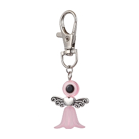 Acrylic & Resin Evil Eye Angel Pendant Decorations, with Zinc Alloy Swivel Lobster Claw Clasps