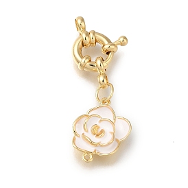 Brass Spring Ring Clasps, with Enamel, Flower Charms