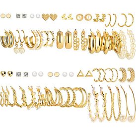 36 Pairs of Women's Earring Set - Fashionable Pearl Chain Dangle Earrings
