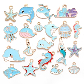 Эмалевые подвески из сплава с морскими животными, золотые, подвеска в виде ракушки/морской звезды/кита/русалки