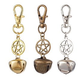 3Pcs 3 Colors Iron Bell Pendant Decoration, Swivel Lobster Claw Clasps and Alloy Star Charms for Bag Ornaments