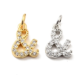 Brass Micro Pave Clear Cubic Zirconia Pendants, with Jump Ring, Long-Lasting Plated, Lead Free & Cadmium Free & Nickel Free, Sign