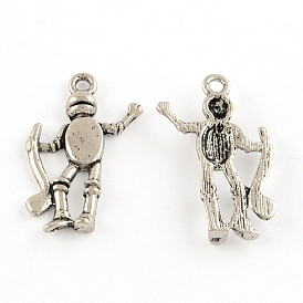 Tibetan Style Alloy Sport Pendants, Hockey Player, Lead Free & Cadmium Free, 24.5x13x2mm, Hole: 2mm,  about 500pcs/500g
