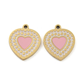 316 Surgical Stainless Steel Enamel Pendants, Heart Charm, Golden