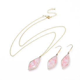Cellulose Acetate(Resin) Dangle Earring & Pendant Necklace Jewelry Sets, with Alloy Findings, 316 Surgical Stainless Steel Earring Hooks and Brass Cable Chains, Horse Eye