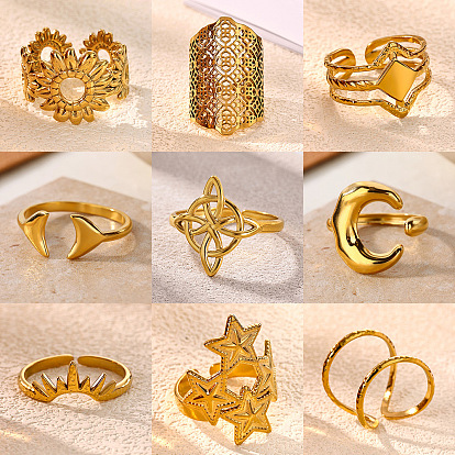 304 Stainless Steel Cuff Open Rings, Golden