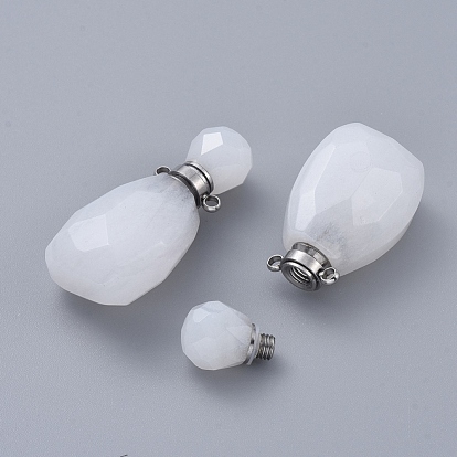 Faceted Natural Gemstone Openable Perfume Bottle Pendants, with 304 Stainless Steel Findings