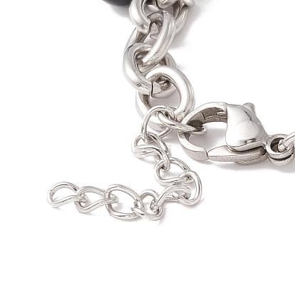 Round Evil Eye Lampwork & Heart & Clover Charm Bracelet with 304 Stainless Steel Chain for Women