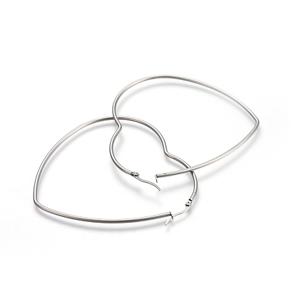 201 Stainless Steel Hoop Earrings, with 304 Stainless Steel Pin, Hypoallergenic Earrings, Heart