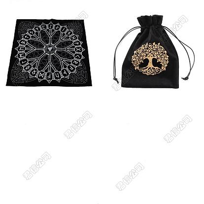 1pc nappe de tarot carrée en peluche, tapis de tarot, 1 pochettes d'emballage en velours à motif arbre de vie
