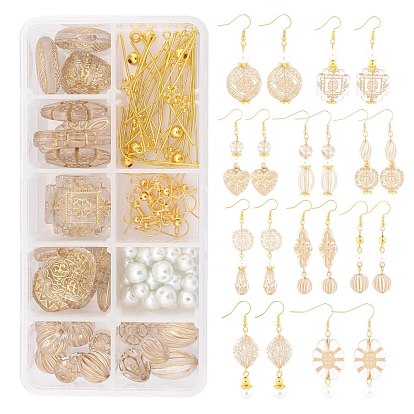 DIY Retro Dangle Earring Making Kits, Including Corrugated Acrylic & Glass Beads, Iron Spacer Beads, Brass Earring Hooks