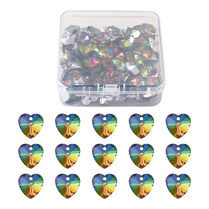 Стеклянные кулоны, с гальваническим покрытием, в форме сердца , посеребренные дно, граненые