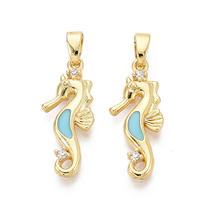 Латунные микро проложить кубического циркония подвески, прелести морских коньков, с эмалью, без кадмия и без свинца
