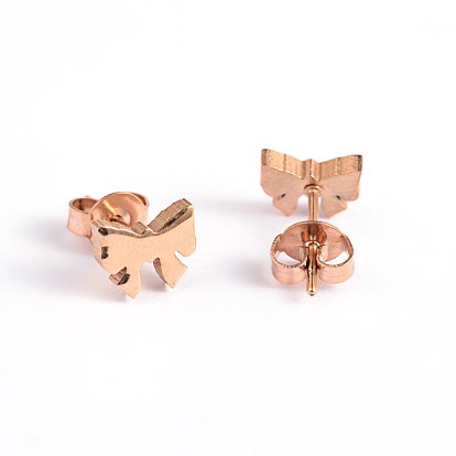 Bowknot 304 Stainless Steel Ear Studs, Hypoallergenic Earrings, 6x8mm, Pin: 0.7mm