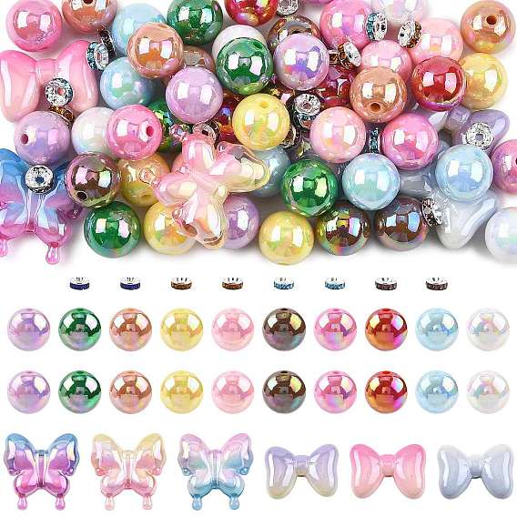 Round & Butterfly & Bowknot Acrylic & Brass Rhinestone Spacer Beads Findings Kits