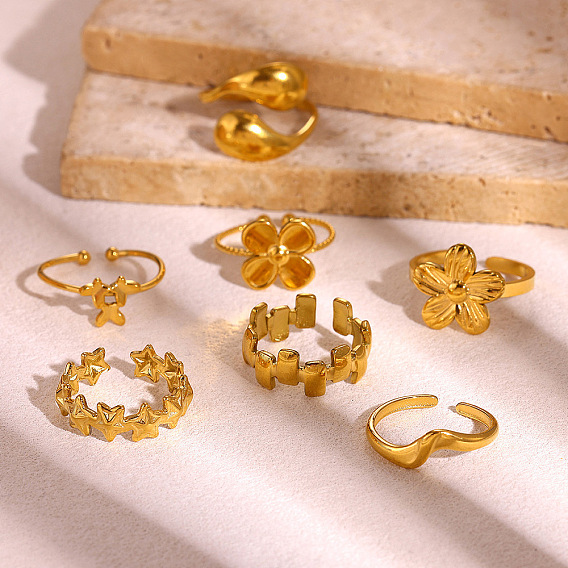 304 Stainless Steel Cuff Open Rings, Golden