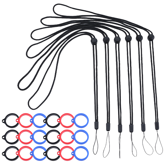 6 регулируемый ремешок на шею из полиэстера, для ручки, телефон, держатель значка, с 60шт 3 цвета силиконовой подвеской