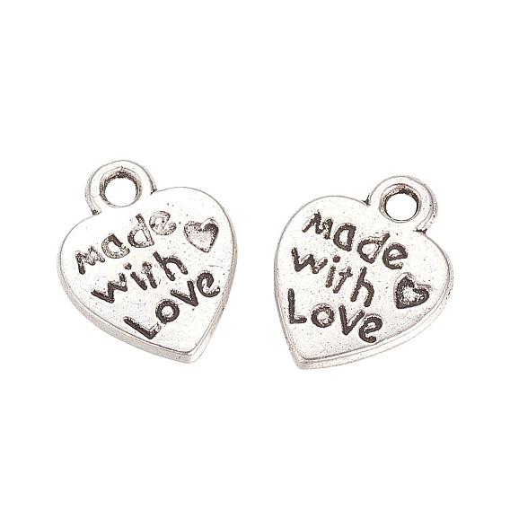 Tibetan Style Alloy Pendants, Cadmium Free & Lead Free,  Heart with Word Made with Love, For Valentine's Day