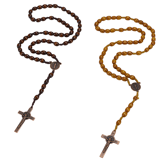 6шт. 2 цвета сплав религиозный распятие крест подвеска дерево рис бусы четки бусы ожерелье