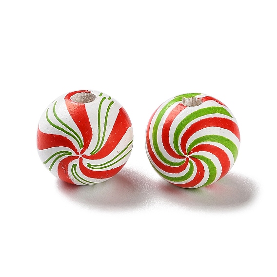 Набивные деревянные европейские бусины, круглый со спиральной накладкой