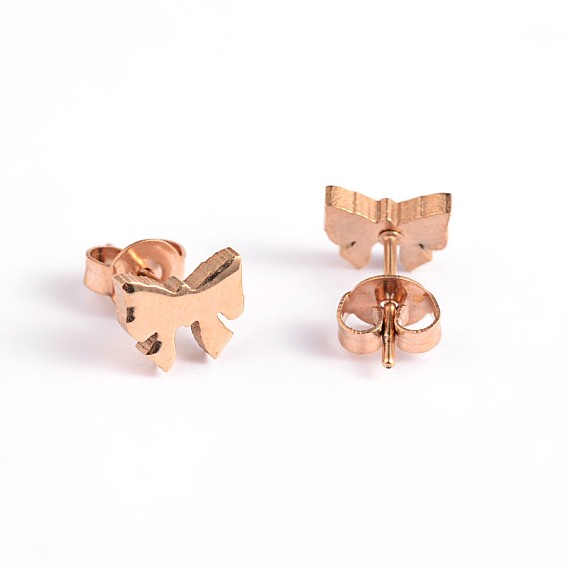 Bowknot 304 Stainless Steel Ear Studs, Hypoallergenic Earrings, 6x8mm, Pin: 0.7mm