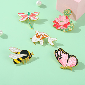 Whimsical Insect Metal Pins: Dragonfly, Bee & Butterfly Jewelry Set