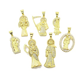 Rack Plating Brass Micro Pave Clear Cubic Zirconia Pendants, Cadmium Free & Lead Free, Long-Lasting Plated
