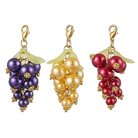 3Pcs 3 Colors Grape Acrylic Pendant Decorations, Alloy Lobster Clasps Charms for Bag Ornaments