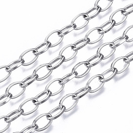 304 Stainless Steel Paperclip Chains, Unwelded, with Spool, Flat Oval