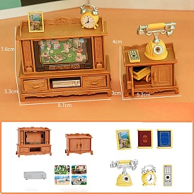 Cute Dollhouse Living Room Sofa TV Sets, Home Play Food Model Decoration Girl Children Toy for Gift