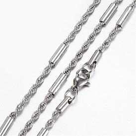 304 Stainless Steel Rope Chain Necklaces, with Lobster Claw Clasps