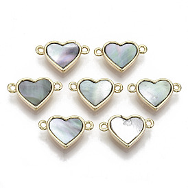 Brass Links, with Black Lip Shell, Nickel Free, Real 18k Gold Plated, Heart