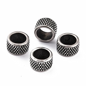 304 Stainless Steel European Beads, Large Hole Beads, Column with Polka Dot