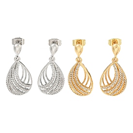 Teardrop Brass Pave Clear Cubic Zirconia Dangle Earrings