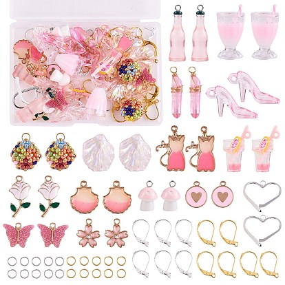 DIY Fashion Drop Earring Making Kit, Including Iron Leverback Earring Findings, Brass Pinch Bails, Leaf & Imitation Food & Goblet Acrylic & Alloy & Natural Quartz & Cubic Zirconia & Glass Pendants