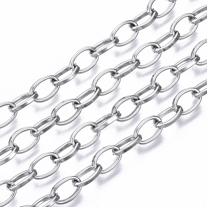 304 Stainless Steel Paperclip Chains, Unwelded, with Spool, Flat Oval