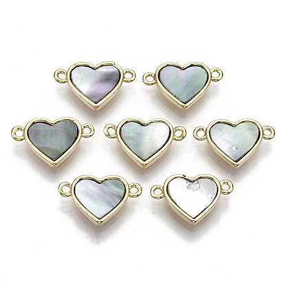 Brass Links, with Black Lip Shell, Nickel Free, Real 18k Gold Plated, Heart