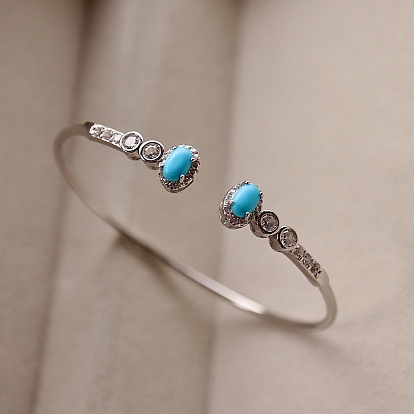 Браслеты-манжеты из синтетической бирюзы для женщин, овальные, с стерлингового серебра
