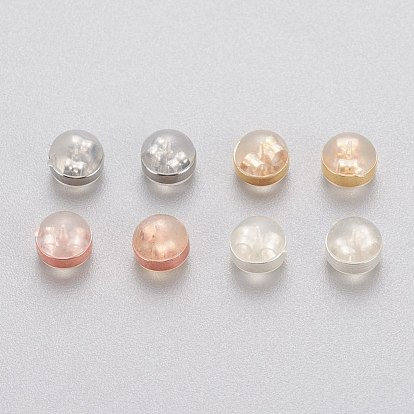 Eco-Friendly Plastic Ear Nuts, Earring Backs, with 304 Stainless Steel Findings, Half Drilled, Half Round/Dome