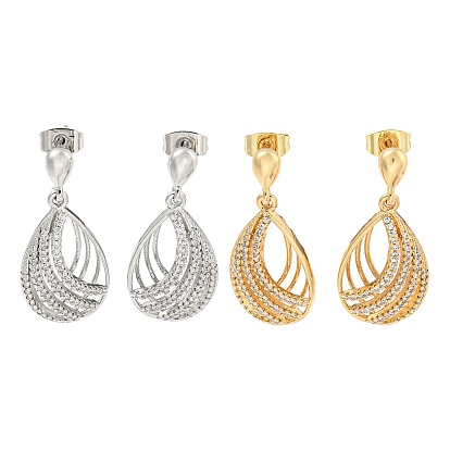 Серьги с подвесками из латуни в форме каплевидного паве с прозрачным фианитом