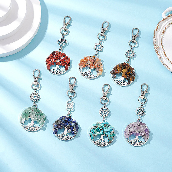 Чакра натуральные и синтетические драгоценные камни бусины и сплав древо жизни подвески украшения, с поворотными застежками когтя омара
