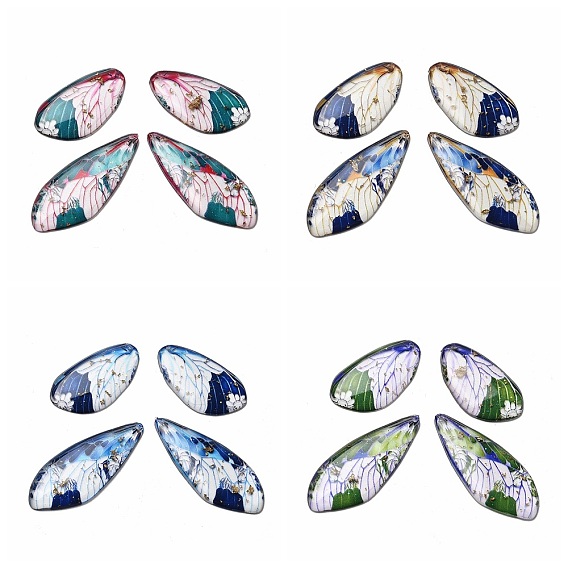 4шт. подвески в виде крыльев бабочки из прозрачной эпоксидной смолы, с золотой фольгой и блестками