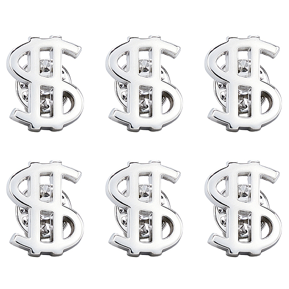 6Pcs Dollar Sign Brass Lapel Pin Backs for Backpack Clothes