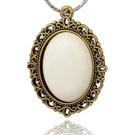 Tibetan Style Alloy Resin Pendants, Oval, Antique Golden, 39x28x7mm, Hole: 2mm
